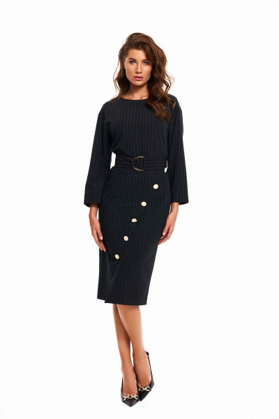 Деловое демисезонное платье с имитацией запаха KaVaRi 1068 черная_полоска - фото 2
