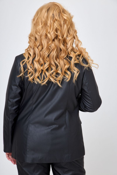 Демисезонный удлинённый жакет из экокожи с рельефами БелЭльСтиль 203-2_83_22 экокожа черный - фото 3