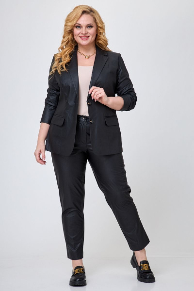 Бизнес-комплект жакет и классические брюки из текстиля БелЭльСтиль 203-2_83_22+586-2_87_22 экокожа черный - фото 2
