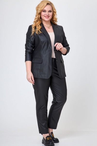 Бизнес-комплект жакет и классические брюки из текстиля БелЭльСтиль 203-2_83_22+586-2_87_22 экокожа черный - фото 1