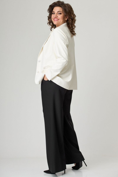 Женский комплект жакет из эко кожи и брюки-палаццо БелЭльСтиль 203-2_83_22+604-2_82_22 молочно-черный - фото 5