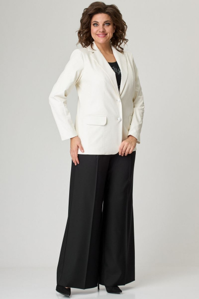 Женский комплект жакет из эко кожи и брюки-палаццо БелЭльСтиль 203-2_83_22+604-2_82_22 молочно-черный - фото 3