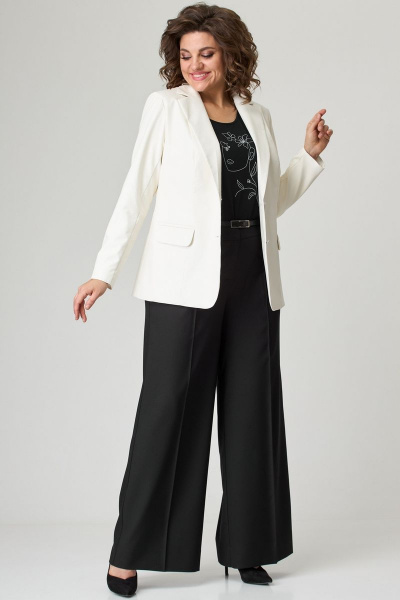 Женский комплект жакет из эко кожи и брюки-палаццо БелЭльСтиль 203-2_83_22+604-2_82_22 молочно-черный - фото 2