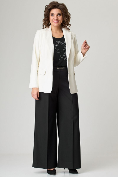 Женский комплект жакет из эко кожи и брюки-палаццо БелЭльСтиль 203-2_83_22+604-2_82_22 молочно-черный - фото 1