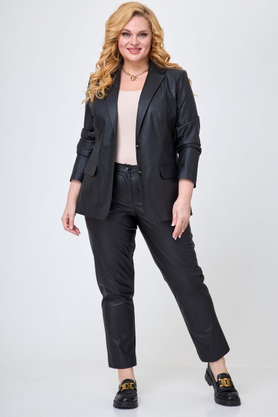 Классические брюки с заутюжеными стрелками и карманами БелЭльСтиль 586-2_87_22 экокожа черный - фото 1