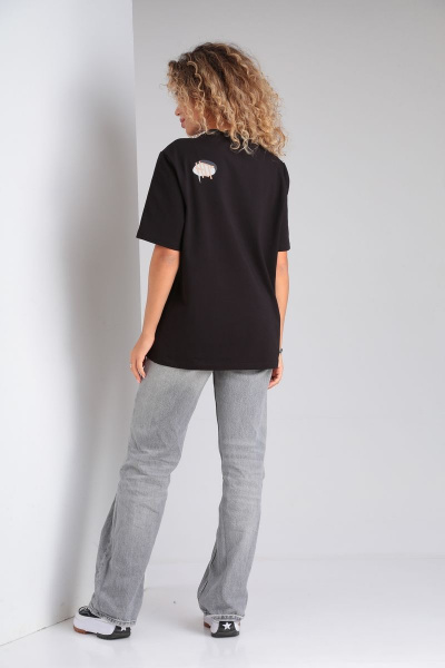 Черный прямой футболка из хлопка и трикотажа HIT 0217 черный - фото 5