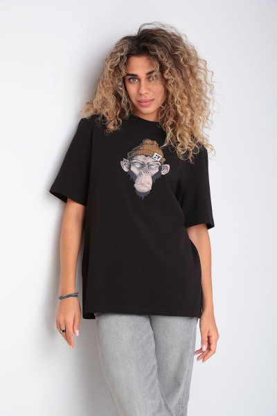 Черный прямой футболка из хлопка и трикотажа HIT 0217 черный - фото 2