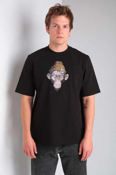 Черный свободный джемпер из хлопка и трикотажа HIT 0217/1 черный - фото 3