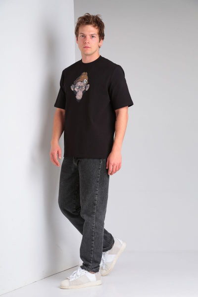 Черный свободный джемпер из хлопка и трикотажа HIT 0217/1 черный - фото 2