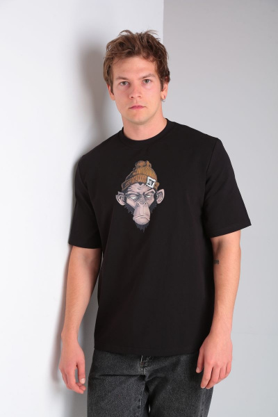 Черный свободный джемпер из хлопка и трикотажа HIT 0217/1 черный - фото 1