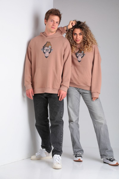 Бежевый oversize худи с принтом и капюшоном HIT 0216/1 бежевый - фото 5