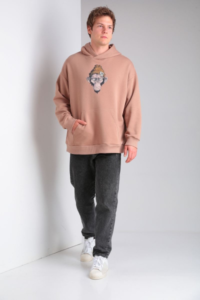 Бежевый oversize худи с принтом и капюшоном HIT 0216/1 бежевый - фото 3