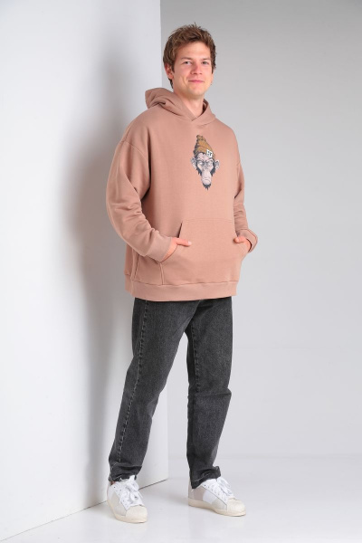 Бежевый oversize худи с принтом и капюшоном HIT 0216/1 бежевый - фото 1