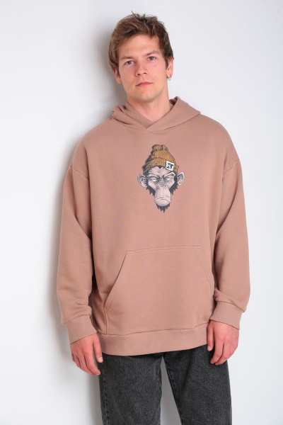 Бежевый oversize худи с принтом и капюшоном HIT 0216/1 бежевый - фото 2