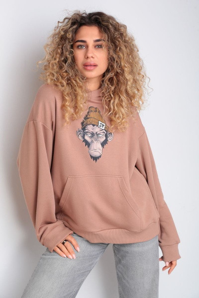 Бежевый oversize худи с принтом из трикотажа HIT 0216 бежевый - фото 2