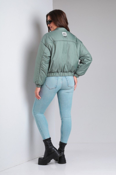 Зеленый утепленный бомбер с кокеткой и стойкой Modema м.1051/2 - фото 5