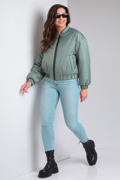 Зеленый утепленный бомбер с кокеткой и стойкой Modema м.1051/2 - фото 3