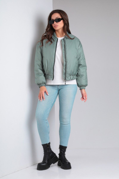 Зеленый утепленный бомбер с кокеткой и стойкой Modema м.1051/2 - фото 4