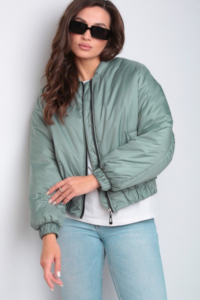 Зеленый утепленный бомбер с кокеткой и стойкой Modema м.1051/2 - фото 1