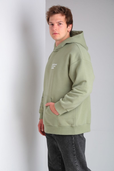 Спорт-шик худи oversize с капюшоном и принтом lovers HIT 0208/1.1 оливковый - фото 4