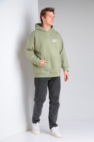 Спорт-шик худи oversize с капюшоном и принтом lovers HIT 0208/1.1 оливковый - фото 3