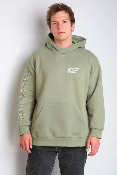 Спорт-шик худи oversize с капюшоном и принтом lovers HIT 0208/1.1 оливковый - фото 2