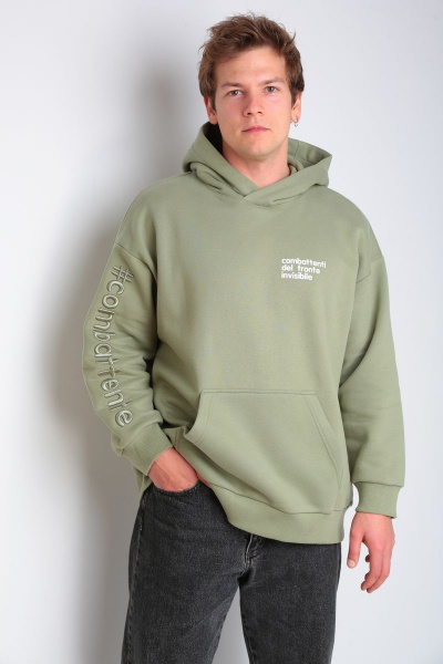 Спорт-шик худи oversize с капюшоном и принтом lovers HIT 0208/1.1 оливковый - фото 1