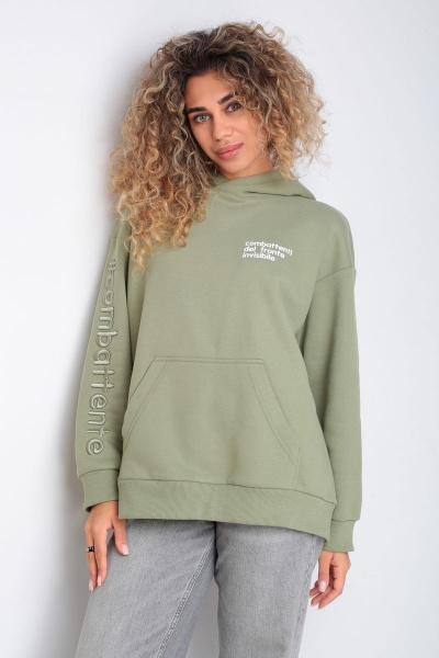 Классное oversize худи из футера с принтом lovers HIT 0208/1 оливковый - фото 4