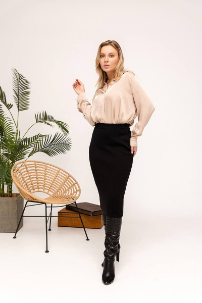 Эластичная трикотажная юбка с широкой резинкой и эффектом натура Romgil 843ШТЗ черный - фото 5