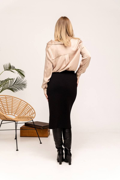 Эластичная трикотажная юбка с широкой резинкой и эффектом натура Romgil 843ШТЗ черный - фото 2