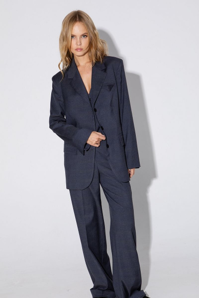 Брюки, жакет, жилет PiRS 4790 серо-синяя клетка - фото 3