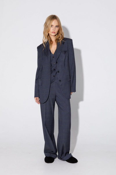 Брюки, жакет, жилет PiRS 4790 серо-синяя клетка - фото 2