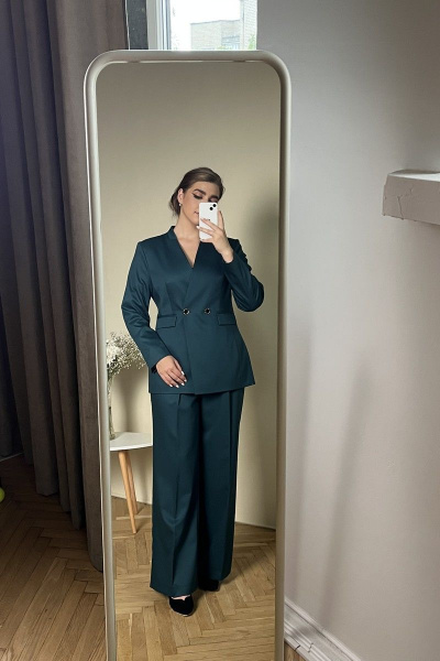 Широкие прямые брюки с карманами из текстиля LM ИК5392 изумруд - фото 7