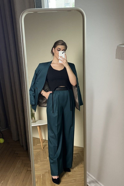 Широкие прямые брюки с карманами из текстиля LM ИК5392 изумруд - фото 5