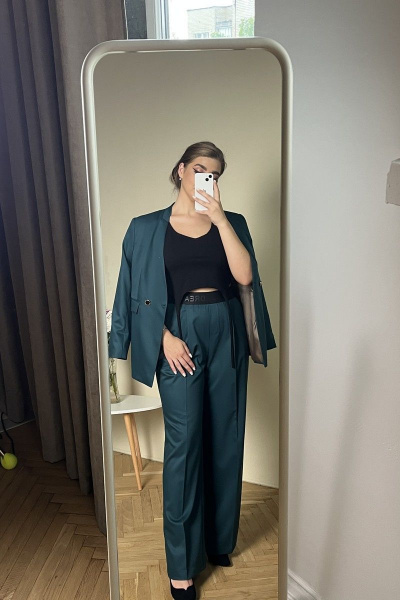 Широкие прямые брюки с карманами из текстиля LM ИК5392 изумруд - фото 6