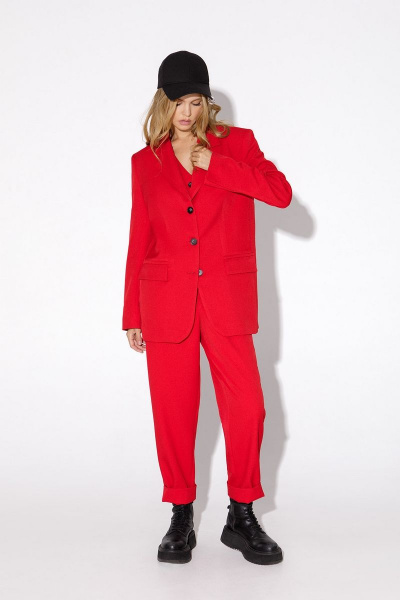 Деловой костюм-двойка из текстиля с резинкой по поясу PiRS 4800 красный - фото 1