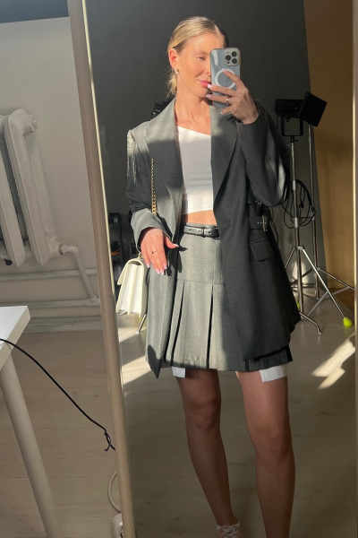 Комбинированный серый костюм из текстильных материалов LM СК6008 - фото 14