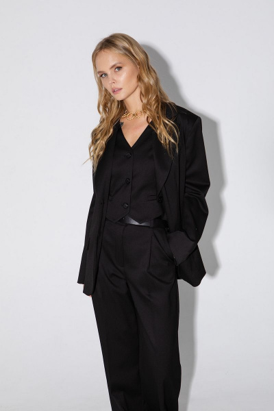 Комплект из оверсайз жакета, жилета и палаццо из трикотажа PiRS 4806 черный - фото 7