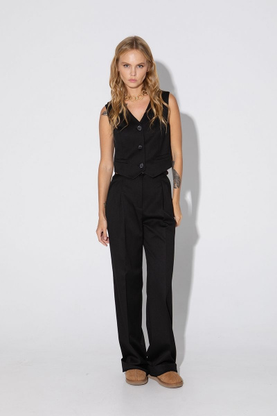 Комплект из оверсайз жакета, жилета и палаццо из трикотажа PiRS 4806 черный - фото 4