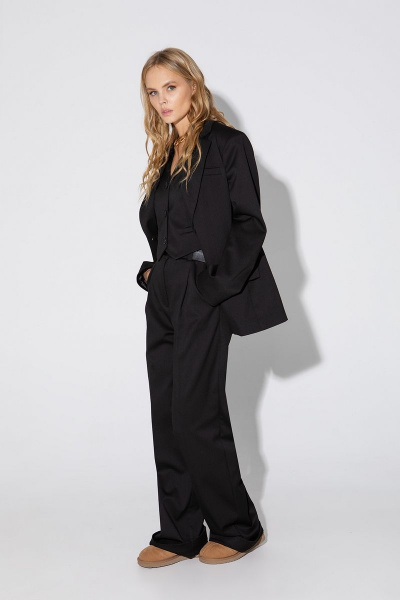 Комплект из оверсайз жакета, жилета и палаццо из трикотажа PiRS 4806 черный - фото 3