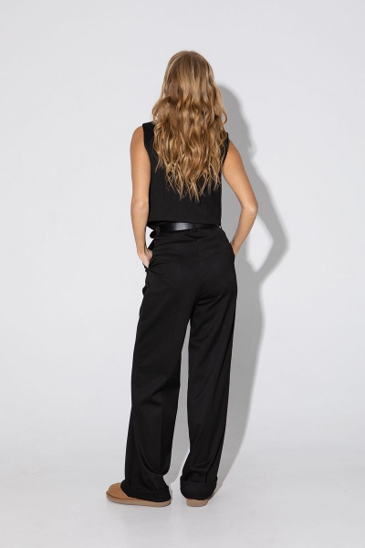 Прямые брюки-палаццо из вискозы со стрелками для делового стиля PiRS 4810 черный - фото 3