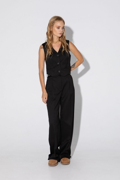 Прямые брюки-палаццо из вискозы со стрелками для делового стиля PiRS 4810 черный - фото 1