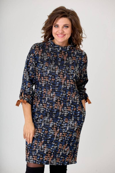 Платье прямого силуэта в клетку из трикотажа Danaida 2148 синий - фото 7