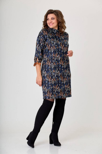 Платье прямого силуэта в клетку из трикотажа Danaida 2148 синий - фото 2