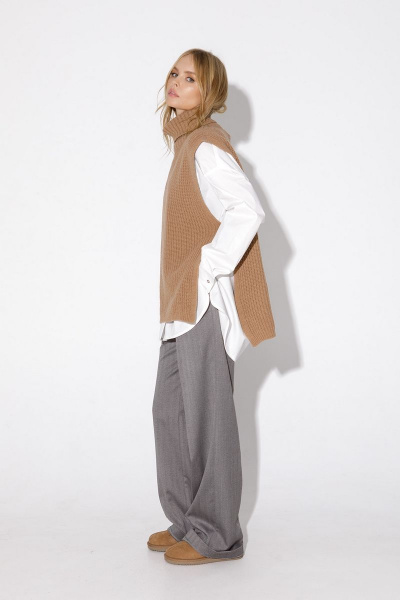 Белая оверсайз рубашка из хлопка для повседневной носки PiRS 4815 молочный - фото 8