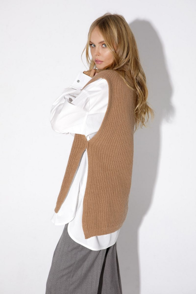 Белая оверсайз рубашка из хлопка для повседневной носки PiRS 4815 молочный - фото 7