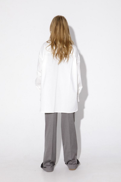 Белая оверсайз рубашка из хлопка для повседневной носки PiRS 4815 молочный - фото 5