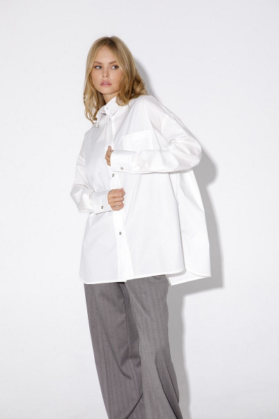 Белая оверсайз рубашка из хлопка для повседневной носки PiRS 4815 молочный - фото 4