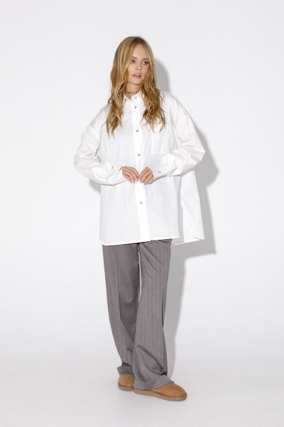 Белая оверсайз рубашка из хлопка для повседневной носки PiRS 4815 молочный - фото 3