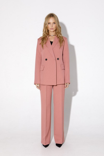 Деловой трикотажный комплект из жакета, майки и брюк PiRS 4818 розовый - фото 9